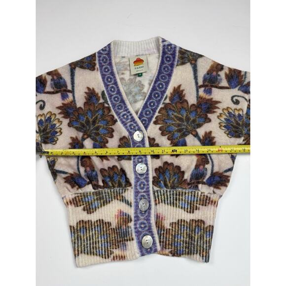 Farm Rio Ainika Floral Knit Wool Blend Cardigan sweater Balloon Sleeve XS - Picture 8 of 12